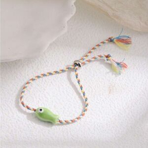 Colorful Braided Bracelet with Green Fish Charm S965